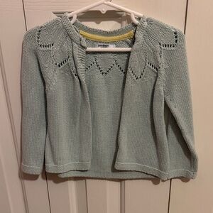 Baby Boden Mint Green Open-Front Knit Cardigan with Lace Yoke